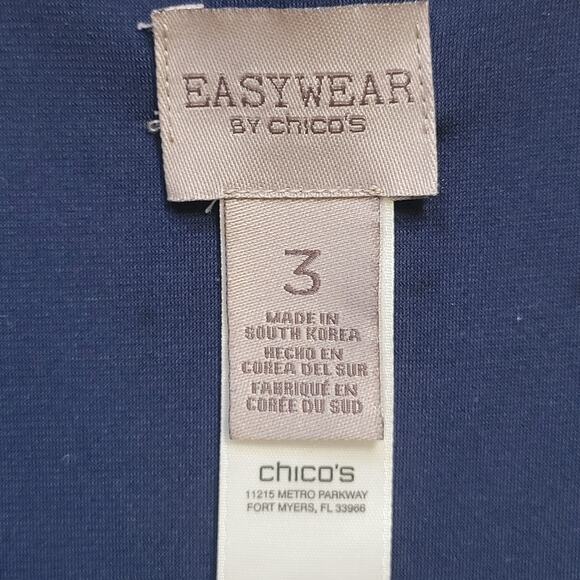 Easywear by Chico's Size 3 (XL 16/18) Open Front Cardigan 3/4 Sleeve Lined Blue - Picture 13 of 15